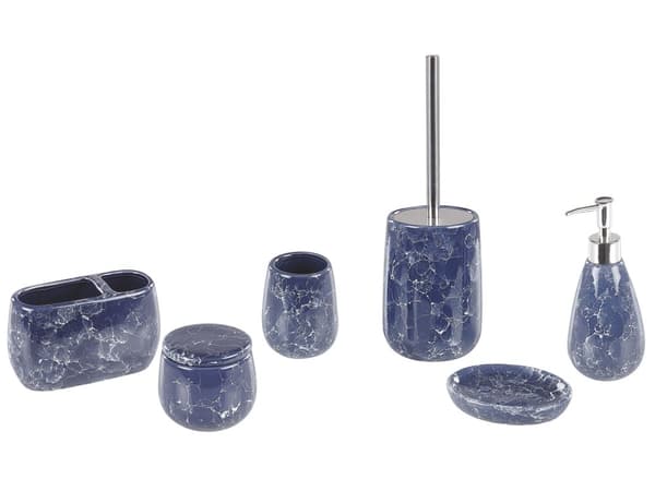 Badrumstillbehörsset Blå marmor Keramik Glam Glamour Tvålpump Toalettborste med hållare