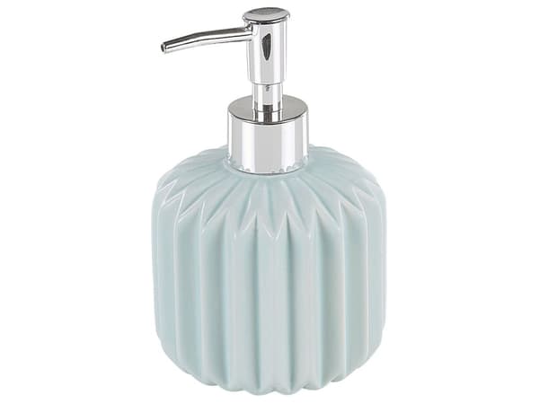 Badeværelsestilbehør Sæt Blå og Sølv Blank Keramik Krus Børsteholder Toiletbørste Sæbedispenser og Skål i Minimalistisk Skandinavisk Design