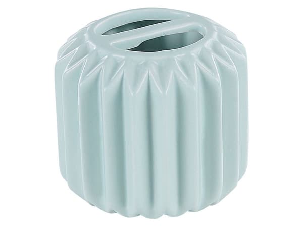 Badeværelsestilbehør Sæt Blå og Sølv Blank Keramik Krus Børsteholder Toiletbørste Sæbedispenser og Skål i Minimalistisk Skandinavisk Design