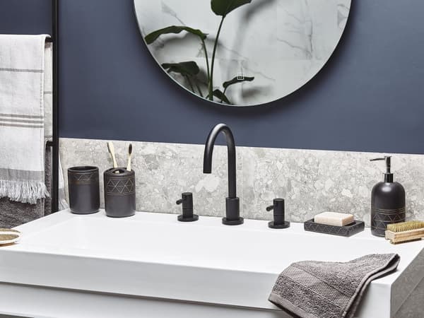 Badeværelsestilbehør Sæt Sort Guld Keramik Art Deco Sæbedispenser Toiletbørste Tumbler Krus