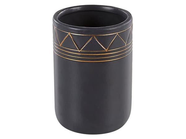 Badeværelsestilbehør Sæt Sort Guld Keramik Art Deco Sæbedispenser Toiletbørste Tumbler Krus