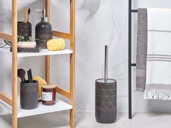 Badeværelsestilbehør Sæt Sort Guld Keramik Art Deco Sæbedispenser Toiletbørste Tumbler Krus
