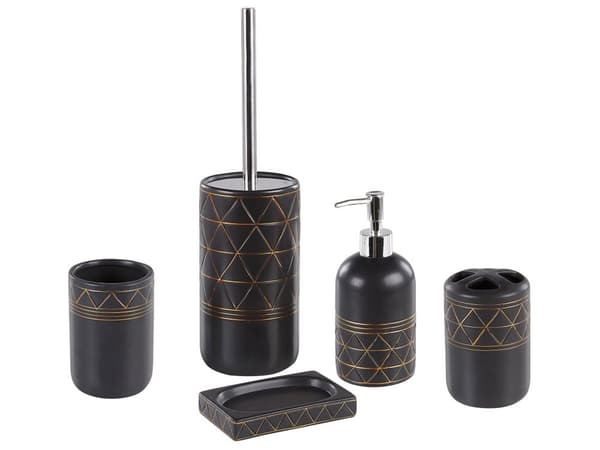 Badeværelsestilbehør Sæt Sort Guld Keramik Art Deco Sæbedispenser Toiletbørste Tumbler Krus
