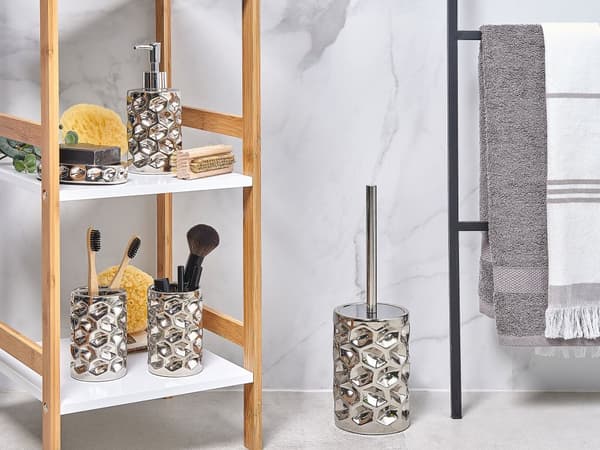 Badeværelsestilbehør Sæt Sølv Keramik Glam Sæbedispenser Toiletbørste