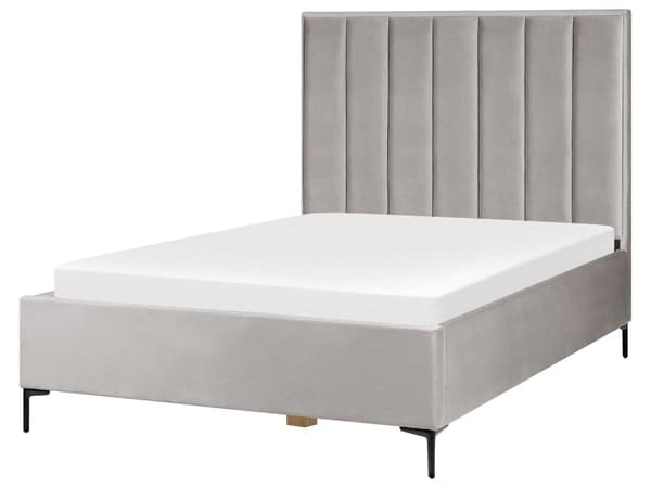 Sovrumsset Grå Sammet Stoppad Dubbelsäng med Förvaring 140 x 200 cm 2 Sängbord
