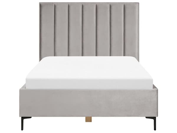 Sovrumsset Grå Sammet Stoppad Dubbelsäng med Förvaring 140 x 200 cm 2 Sängbord