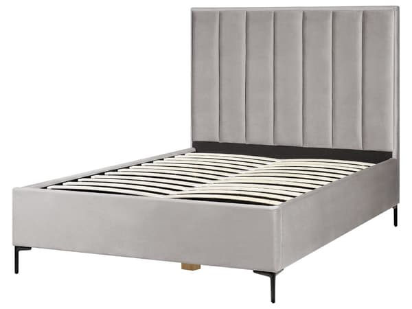 Sovrumsset Grå Sammet Stoppad Dubbelsäng med Förvaring 140 x 200 cm 2 Sängbord