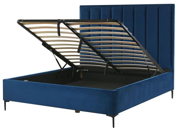 Sovrumsset Marinblå Sammet Stoppad Dubbelsäng med Förvaring 140 x 200 cm 2 Sängbord