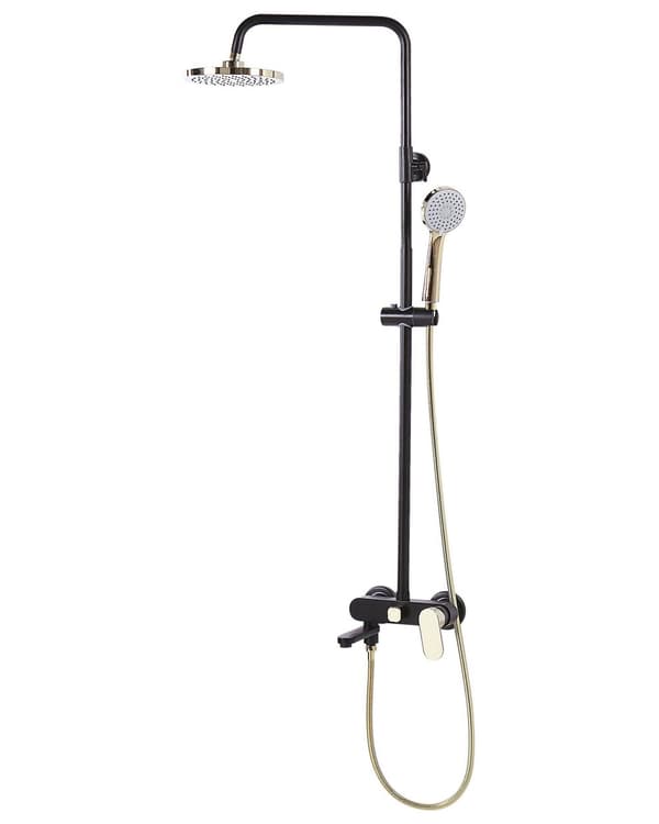 Blandare Duschset Svart och Guld Mässing med Regnfunktion Glans Finish Glamour Modern