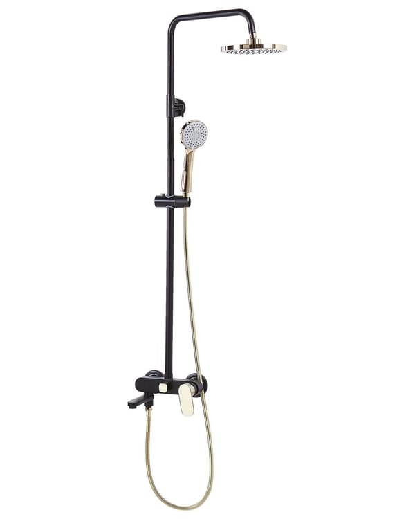 Blandare Duschset Svart och Guld Mässing med Regnfunktion Glans Finish Glamour Modern