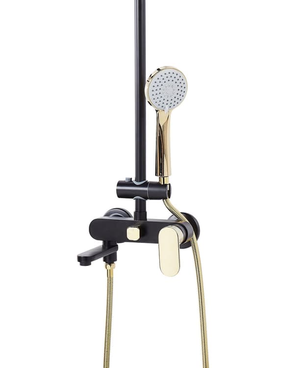 Blandare Duschset Svart och Guld Mässing med Regnfunktion Glans Finish Glamour Modern