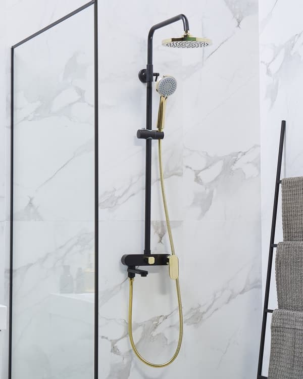 Blandare Duschset Svart och Guld Mässing med Regnfunktion Glans Finish Glamour Modern