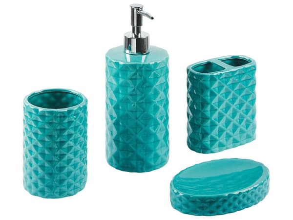 Badrumstillbehör Set Turkos Dolomit Modern Tvålpump Tvålfat Tandborsthållare Behållare Glas