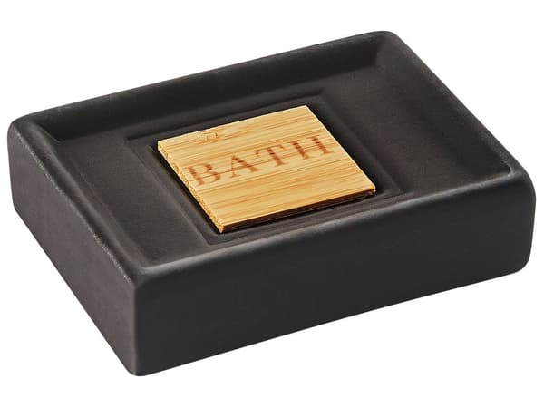 Badrumstillbehör Set Svart Dolomit Matt Minimalist Tvålpump Toalettborste Behållare Glas