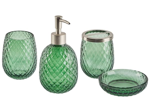 Badrumstillbehör Set i 4 delar Grön Glas Tvålpump Tvålfat Tandborsthållare Kopp