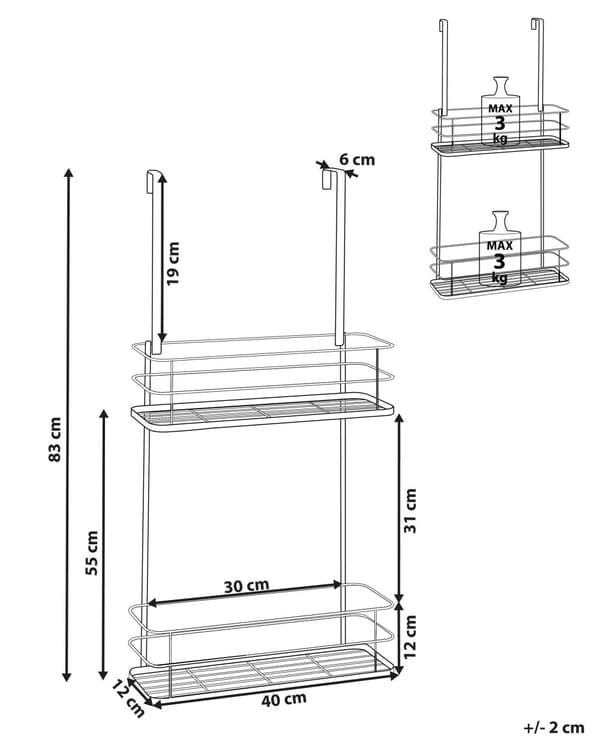 Hylly musta 40 x 83 x 12 cm rauta 2-tasoa ripustettava harjattu kevyt suihkuhylly