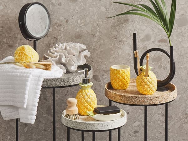 Gul Dolomit Badeværelsestilbehør Sæt Sæbedispenser Sæbeskål Tandbørsteholder Ananas Moderne Stil