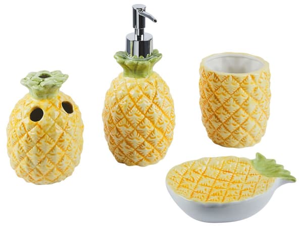 Gul Dolomit Badeværelsestilbehør Sæt Sæbedispenser Sæbeskål Tandbørsteholder Ananas Moderne Stil