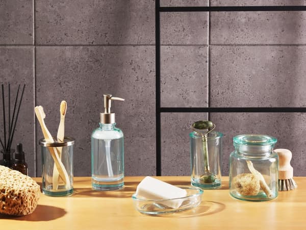 5 Stykker Badeværelsesæt Grønt Glas Glamourøs Sæbebeholder Sæbe Opvaskemaskine Børste Kop