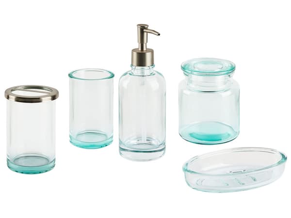 5 Stykker Badeværelsesæt Grønt Glas Glamourøs Sæbebeholder Sæbe Opvaskemaskine Børste Kop