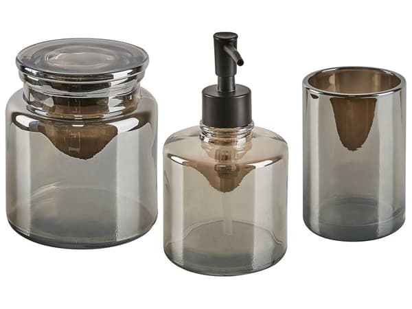 Badrumstillbehör set om 3 Grå Glas Glam Tvålpump Tvålkopp Tandborsthållare