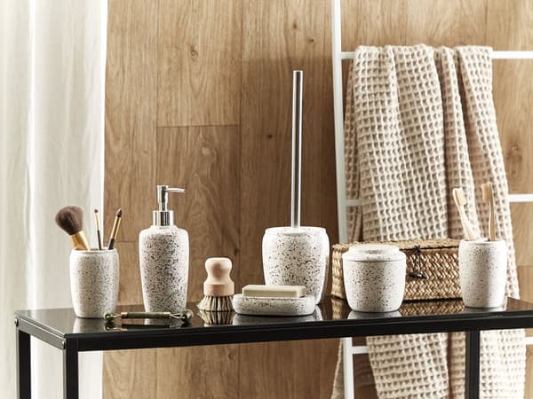 6-delar Badrumsset Accessoarer Vit Dolomit Glam Tvålhållare Tandborsthållare Toalettborste