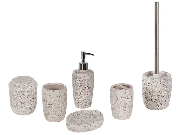 6-delar Badrumsset Accessoarer Vit Dolomit Glam Tvålhållare Tandborsthållare Toalettborste