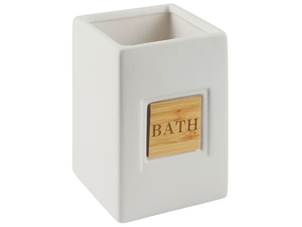 Baderomstilbehør sett beige matt dolomitt minimalistisk såpedispenser såpeskål tannbørsteholder