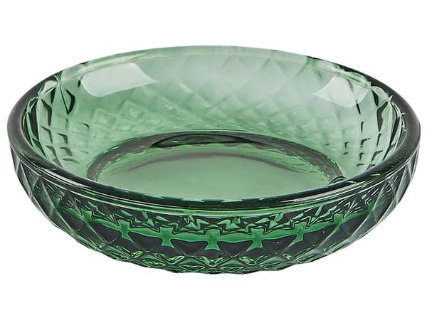 Baderomssett grønn glass 4 deler glamour såpedispenser såpeskål tannglass