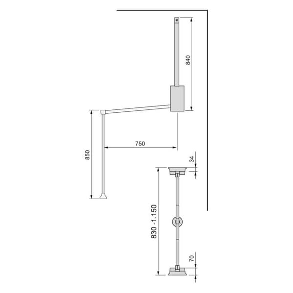 Emuca Fällbar Hängare Closet Hang 830-1150 Mm Silver