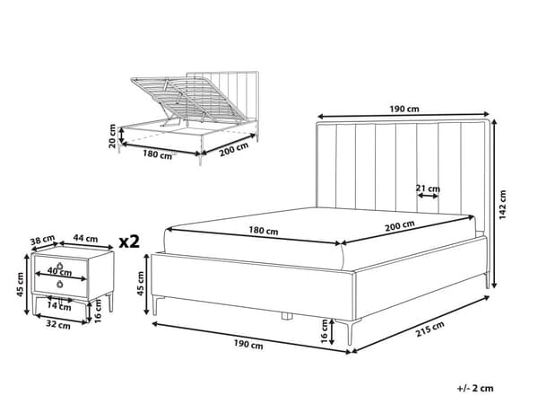 Sovrumsset Mörkgrön Sammet Stoppad Dubbelsäng med Förvaring 180 x 200 cm 2 Sängbord