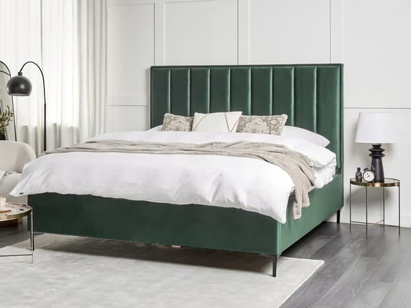 Sovrumsset Mörkgrön Sammet Stoppad Dubbelsäng med Förvaring 180 x 200 cm 2 Sängbord