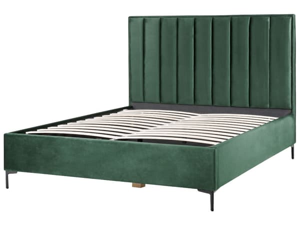Sovrumsset Mörkgrön Sammet Stoppad Dubbelsäng med Förvaring 180 x 200 cm 2 Sängbord