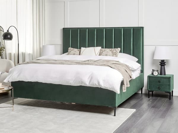 Sovrumsset Mörkgrön Sammet Stoppad Dubbelsäng med Förvaring 180 x 200 cm 2 Sängbord