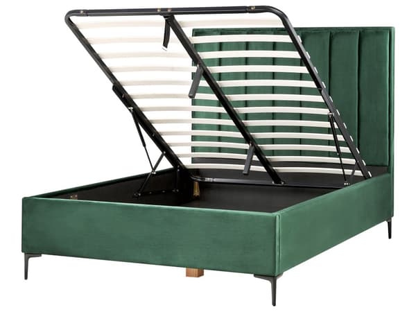 Sovrumsset Mörkgrön Sammet Stoppad Dubbelsäng med Förvaring 140 x 200 cm 2 Sängbord