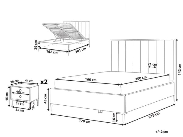 Sovrumsset Taupe Sammet Stoppad Dubbelsäng med Förvaring 160 x 200 cm 2 Sängbord