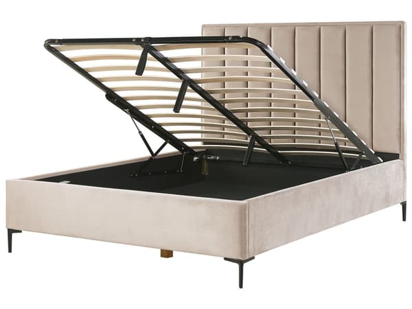Sovrumsset Taupe Sammet Stoppad Dubbelsäng med Förvaring 160 x 200 cm 2 Sängbord