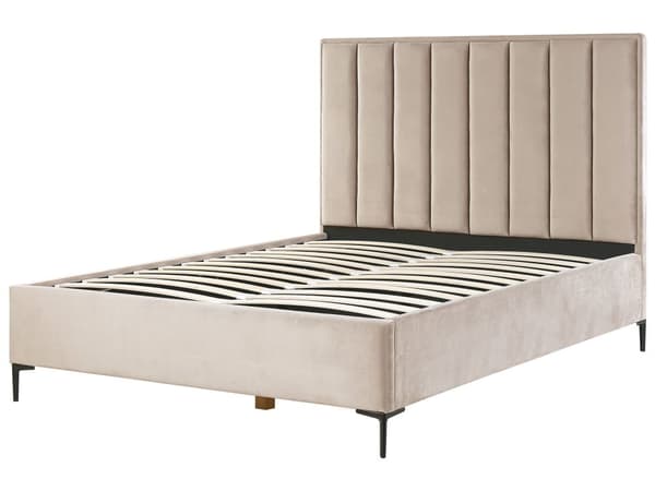 Sovrumsset Taupe Sammet Stoppad Dubbelsäng med Förvaring 160 x 200 cm 2 Sängbord