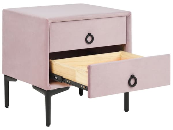 Sovrumsset Rosa Sammet Stoppad Dubbelsäng med Förvaring 160 x 200 cm 2 Sängbord