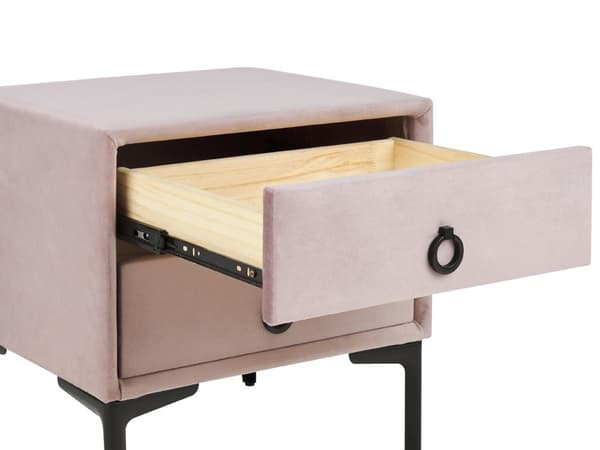 Sovrumsset Rosa Sammet Stoppad Dubbelsäng med Förvaring 160 x 200 cm 2 Sängbord