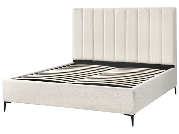 Sovrumsset Off-White Bouclé Stoppad Dubbelsäng med Förvaring 180 x 200 cm 2 Sängbord