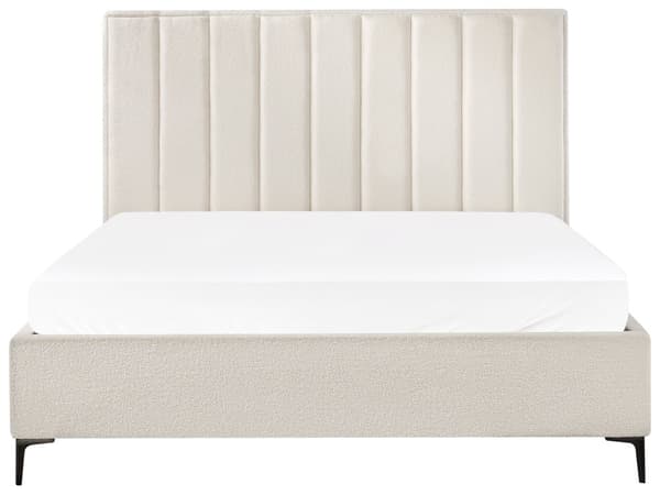 Sovrumsset Off-White Bouclé Stoppad Dubbelsäng med Förvaring 180 x 200 cm 2 Sängbord