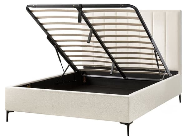 Sovrumsset Off-White Bouclé Stoppad Dubbelsäng med Förvaring 160 x 200 cm 2 Sängbord