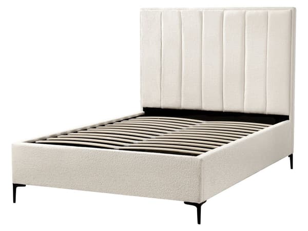 Sovrumsset Off-White Bouclé Stoppad Dubbelsäng med Förvaring 140 x 200 cm 2 Sängbord