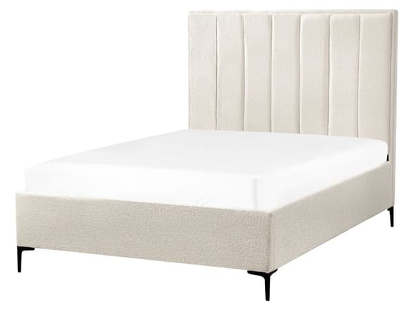 Sovrumsset Off-White Bouclé Stoppad Dubbelsäng med Förvaring 140 x 200 cm 2 Sängbord