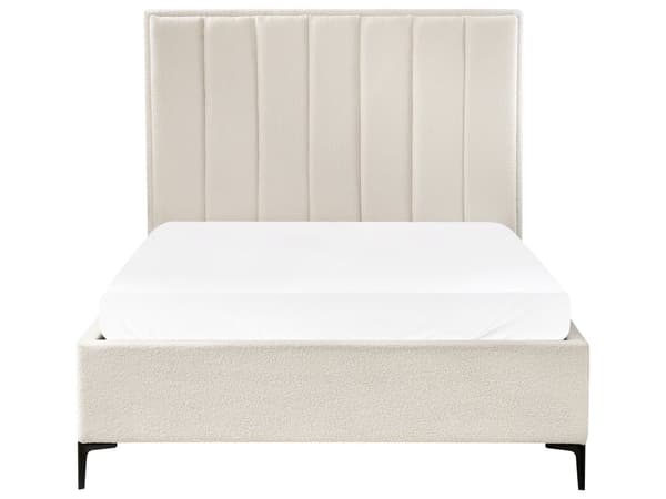Sovrumsset Off-White Bouclé Stoppad Dubbelsäng med Förvaring 140 x 200 cm 2 Sängbord