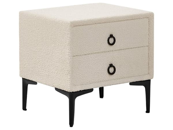 Sovrumsset Off-White Bouclé Stoppad Dubbelsäng med Förvaring 140 x 200 cm 2 Sängbord