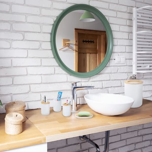 Relaxdays badrumsaccessoarer, set om 6, i plast och bambu, komplett set, vit
