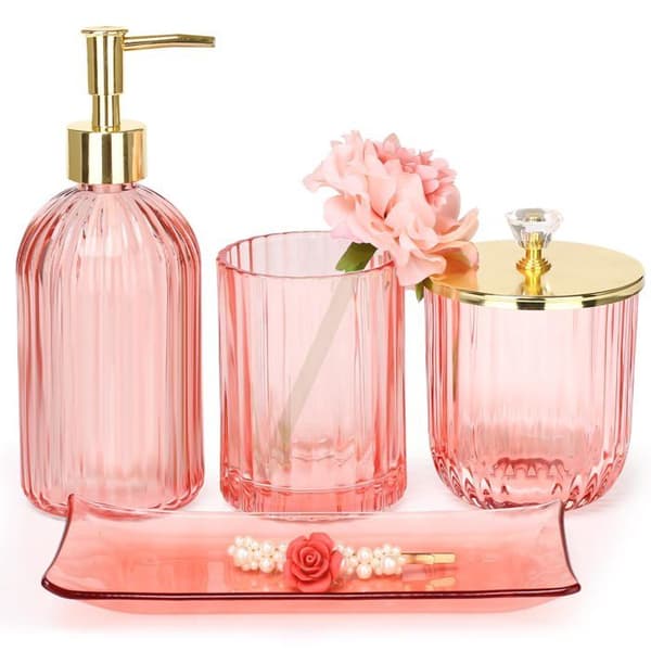 Set med badrumsaccessoarer Haturi - glas rosa-4
