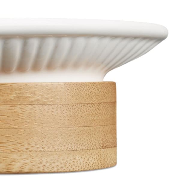 Relaxdays Bamboo Keramiska Badrumstillbehör 4-delad tvålautomat Tandborstglas, Naturvit